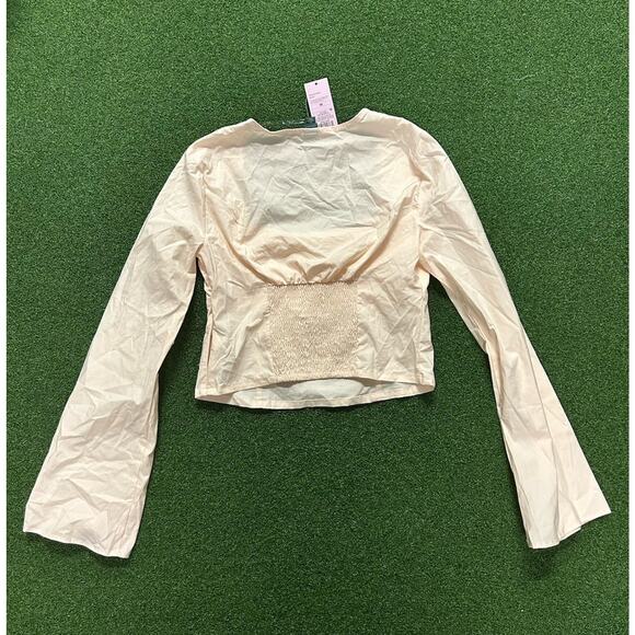 Wild Fable Blouse Womens Medium Light Pink Long Sleeve Square Neck Crop Top New - Picture 7 of 8